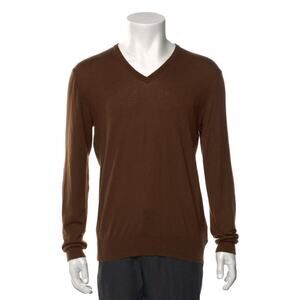 Ralph Lauren Purple Label 100% Cashmere V Neck Sweater L Brown Men’s Ribbed Cuff